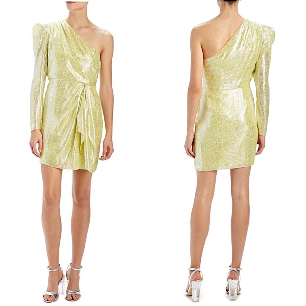 ML MONIQUE LHUILLIER One Shoulder Metallic Party Holiday Silk Dress 6